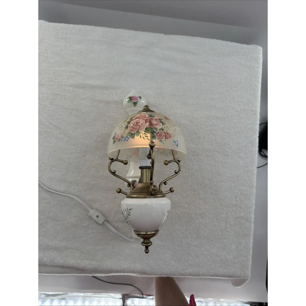 Vintage Electric Victorian Rose  Glass Floral Porcelain Wall Sconce 13